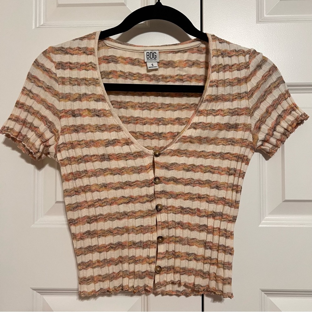 BDG Cream and Brown Striped Crop Top